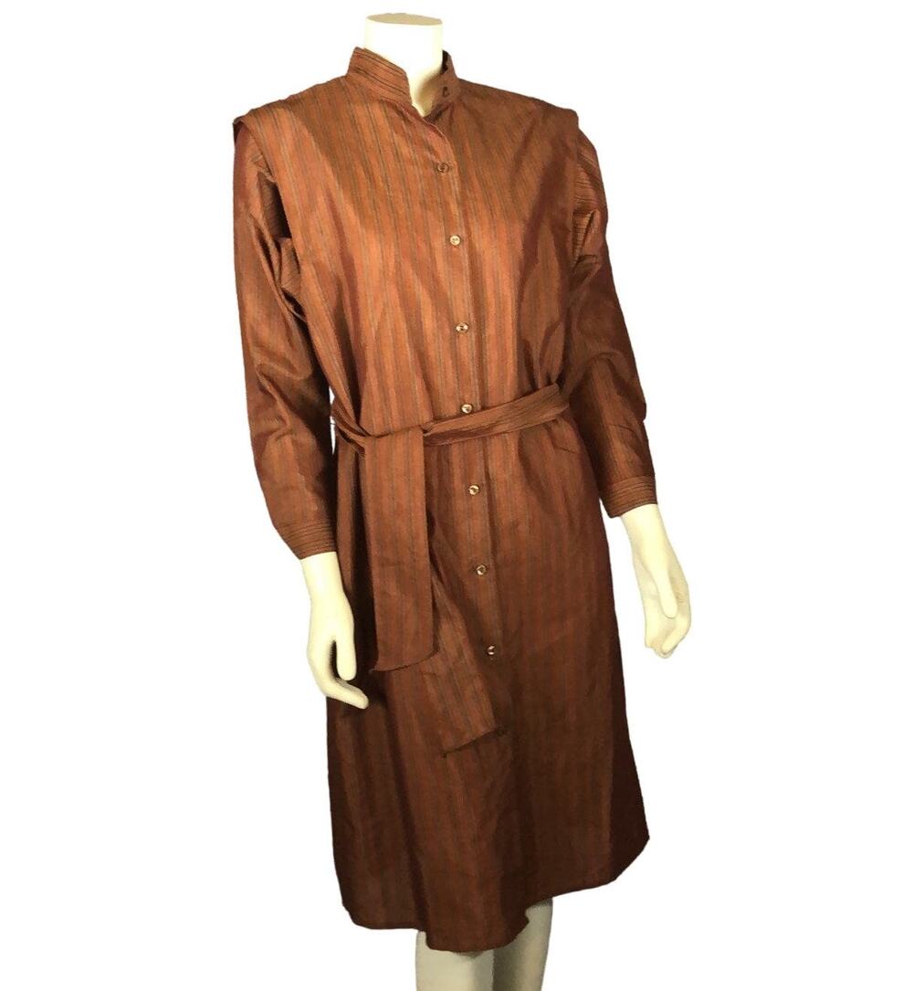 Vintage L.A. Passion Rust stripe shirt belted dress mandarin collar size 11-12
